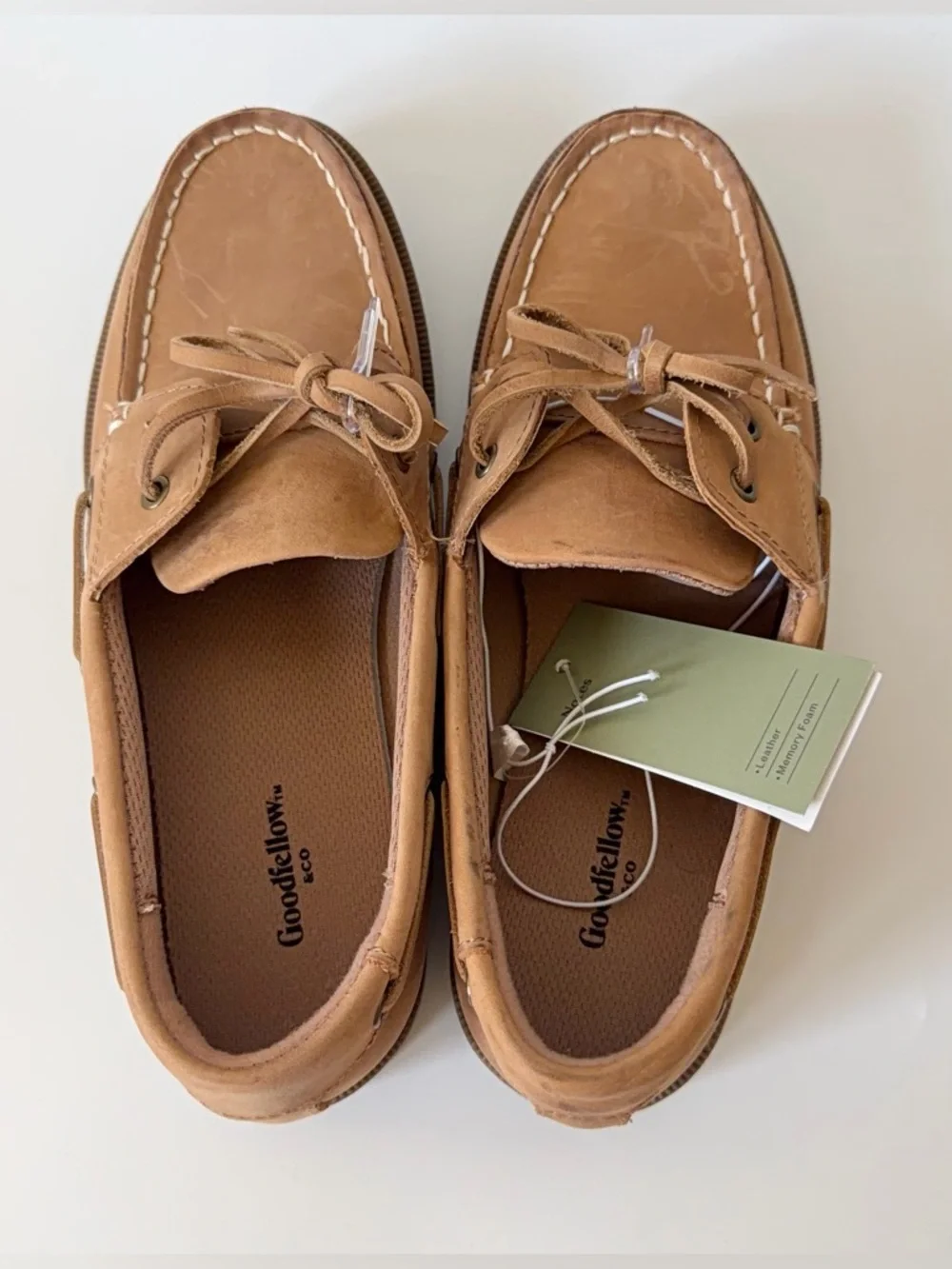 Goodfellow & Co Men's Tan Lace Up Leather Non-Slip Boat Shoes Size 7